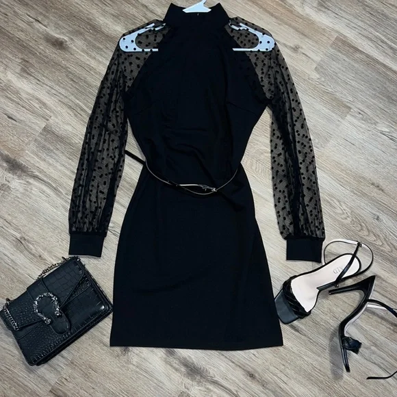 shein black dress midi SHEIN Black Lace Midi Dress Women's Wedding Guest Cocktail Ruffle Flounce Sleeve Button Detail Stand Collar High Waist A-Line Flared Hem Ele,S
